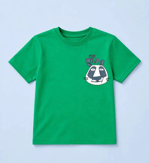 BloomUp Green Stay Wild Graphic T-Shirt for Boys – Soft Cotton Summer Wear Kids Tee