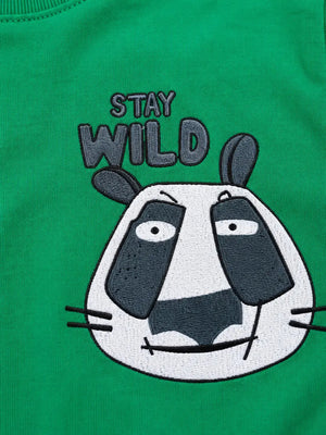 BloomUp Green Stay Wild Graphic T-Shirt for Boys – Soft Cotton Summer Wear Kids Tee