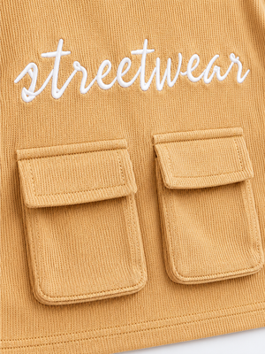 Tan Streetwear Graphic Pocket T-Shirt for Boys – Soft Cotton Casual Summer Wear BloomUp