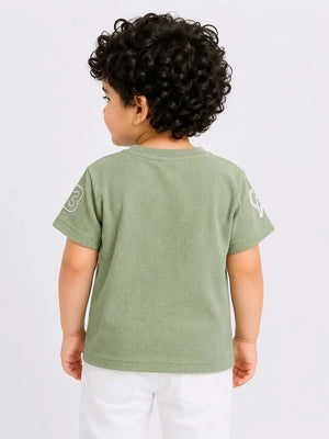BloomUp Green Streetwear Graphic Pocket T-Shirt for Boys – Soft Cotton Casual Summer Wear
