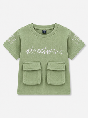 Green Streetwear Graphic Pocket T-Shirt for Boys – Soft Cotton Casual Summer Wear BloomUp