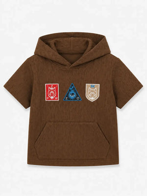 BloomUp Brown Graphic Hooded Half Sleeve T-Shirt for Boys – Textured Casual Summer Hoodie Tee
