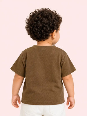 BloomUp Baby Boys Brown Graphic Printed T-Shirt – Half Sleeve Casual Summer Tee