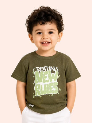 BloomUp Baby Boys Olive Green Graphic Printed T-Shirt – Half Sleeve Casual Summer Tee