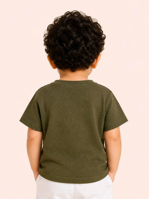BloomUp Baby Boys Olive Green Graphic Printed T-Shirt – Half Sleeve Casual Summer Tee