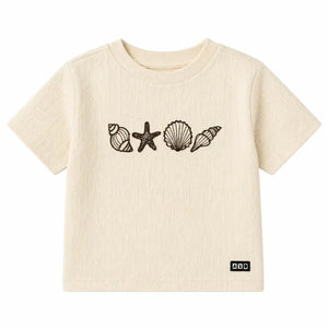 BloomUp Baby Boys Cream Embroidered Textured T-Shirt – Half Sleeve Casual Summer Tee