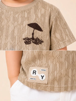 BloomUp Baby Boys Beige Embroidered Textured T-Shirt – Half Sleeve Casual Summer Tee