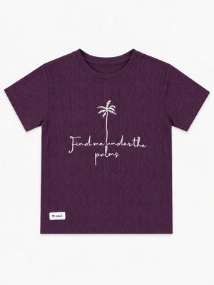 BloomUp Boys Purple Embroidered Textured T-Shirt – Half Sleeve Casual Summer Tee
