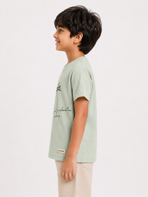 Boys Light Green Printed Shirt Soft Cotton T-Shirt BloomUp