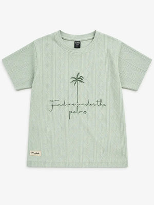 BloomUp Boys Mint Green Embroidered Textured T-Shirt – Half Sleeve Casual Summer Tee