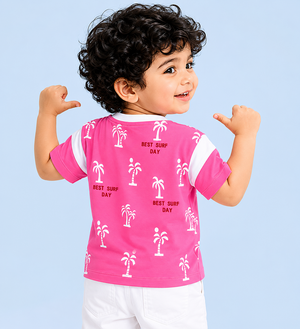 Pink Palm Tree Printed T-Shirt for Girls – Soft Cotton Summer Graphic Tee BloomUp