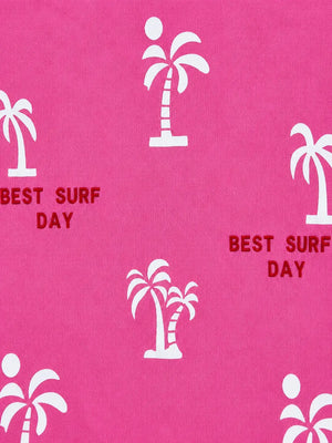 BloomUp Pink Palm Tree Printed T-Shirt for Girls – Soft Cotton Summer Graphic Tee
