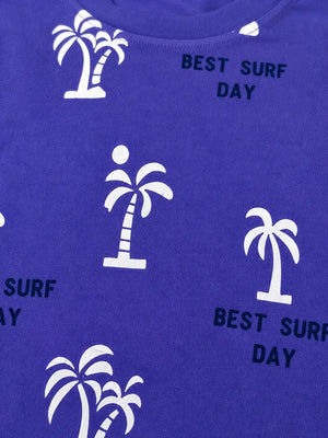 BloomUp Royal Blue Palm Tree Printed T-Shirt for Boys – Soft Cotton Summer Graphic Tee