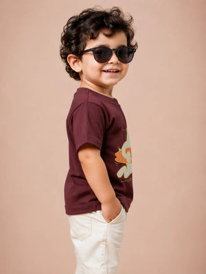 BloomUp Maroon Surf Vibes Graphic T-Shirt for Boys – Soft Cotton Casual Summer Tee
