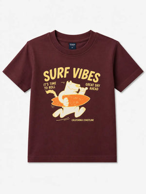 BloomUp Maroon Surf Vibes Graphic T-Shirt for Boys – Soft Cotton Casual Summer Tee