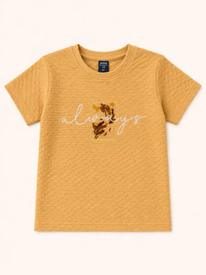 BloomUp Baby Boys Mustard Textured Embroidered T-Shirt – Half Sleeve Casual Summer Tee