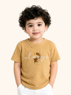 BloomUp Baby Boys Mustard Textured Embroidered T-Shirt – Half Sleeve Casual Summer Tee