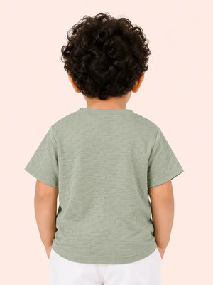 BloomUp Baby Boys Pista Green Embroidered T-Shirt – Half Sleeve Casual Summer Tee
