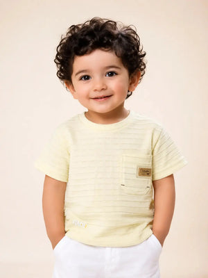 BloomUp Boys Lime Yellow Textured T-Shirt – Half Sleeve Casual Summer Tee