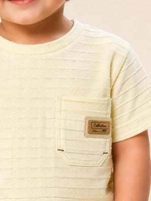 BloomUp Boys Lime Yellow Textured T-Shirt – Half Sleeve Casual Summer Tee