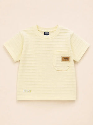 BloomUp Boys Lime Yellow Textured T-Shirt – Half Sleeve Casual Summer Tee