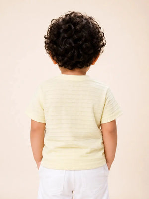 BloomUp Boys Lime Yellow Textured T-Shirt – Half Sleeve Casual Summer Tee
