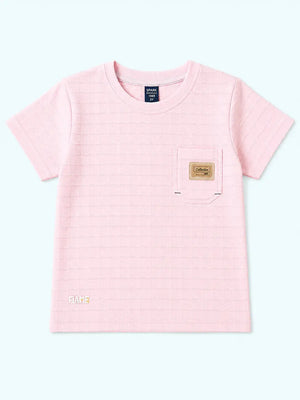 BloomUp Boys Light Pink Textured T-Shirt – Half Sleeve Casual Summer Tee