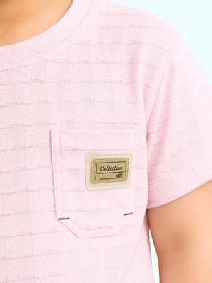 BloomUp Boys Light Pink Textured T-Shirt – Half Sleeve Casual Summer Tee