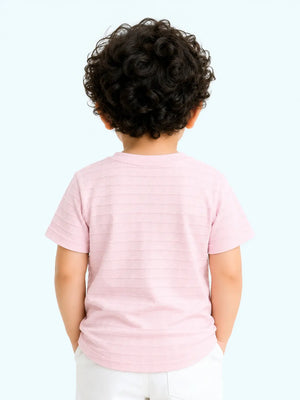 BloomUp Boys Light Pink Textured T-Shirt – Half Sleeve Casual Summer Tee