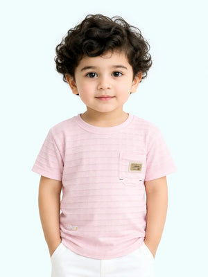 BloomUp Boys Light Pink Textured T-Shirt – Half Sleeve Casual Summer Tee