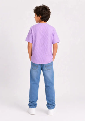 BloomUp Boys Lavender Textured T-Shirt – Half Sleeve Casual Summer Tee