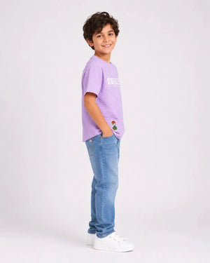 BloomUp Boys Lavender Textured T-Shirt – Half Sleeve Casual Summer Tee
