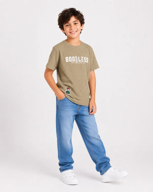 BloomUp Boys Olive Green Textured T-Shirt – Half Sleeve Casual Summer Tee