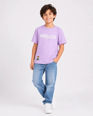 BloomUp Boys Lavender Textured T-Shirt – Half Sleeve Casual Summer Tee
