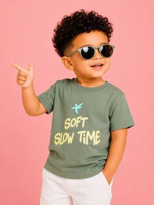 BloomUp Baby Boys Smoke Green Printed T-Shirt – Half Sleeve Casual Summer Tee