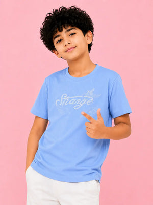 BloomUp Boys Sky Blue Embroidered T-Shirt – Half Sleeve Casual Summer Tee