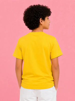BloomUp Boys Mustard Embroidered T-Shirt – Half Sleeve Casual Summer Tee