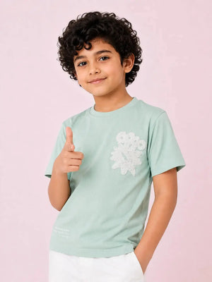 BloomUp Mint Green Boys Ribbed Half Sleeve T-Shirt