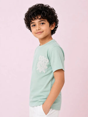 BloomUp Mint Green Boys Ribbed Half Sleeve T-Shirt