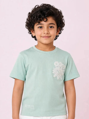 BloomUp Mint Green Boys Ribbed Half Sleeve T-Shirt