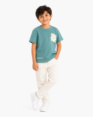 BloomUp Boys Aqua Blue Textured T-Shirt – Half Sleeve Casual Summer Tee