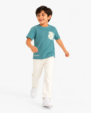 BloomUp Boys Aqua Blue Textured T-Shirt – Half Sleeve Casual Summer Tee