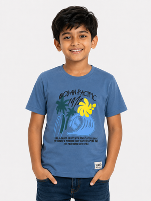 Boys Blue Tropical Graphic Shirt Soft Cotton T-Shirt BloomUp