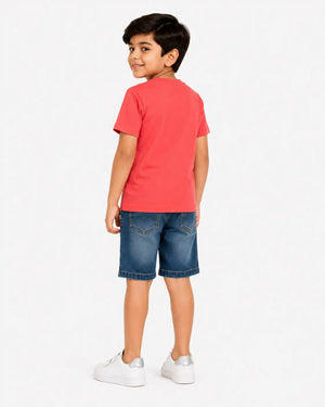 BloomUp Boys Coral Towel Embroidery T-Shirt – Half Sleeve Casual Summer Tee