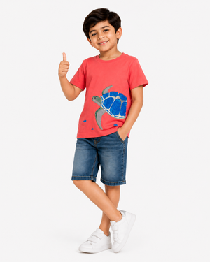 Boys Red Ocean Graphic Shirt Soft Cotton T-Shirt BloomUp