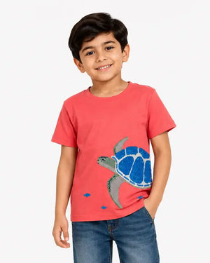 Boys Red Ocean Graphic Shirt Soft Cotton T-Shirt BloomUp