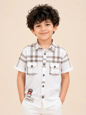 BloomUp Boys Brown Checked Casual Shirt – Half Sleeve Summer Shirt