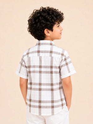 BloomUp Boys Brown Checked Casual Shirt – Half Sleeve Summer Shirt