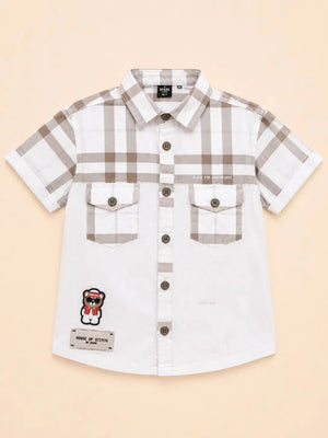 BloomUp Boys Brown Checked Casual Shirt – Half Sleeve Summer Shirt