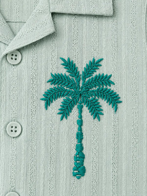 BloomUp Boys Pista Green Embroidered Casual Shirt – Half Sleeve Summer Shirt